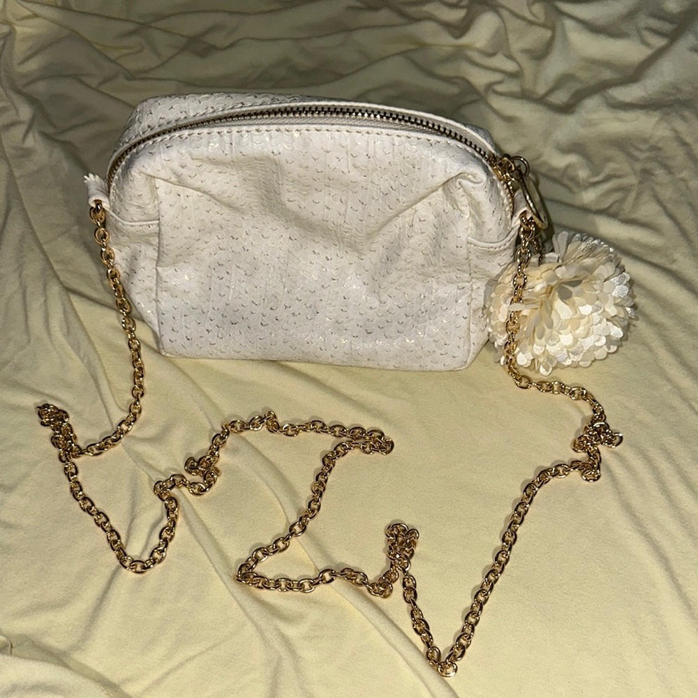 Deux Lux Cream and Gold Crossbody Bag with Decorative Stitching